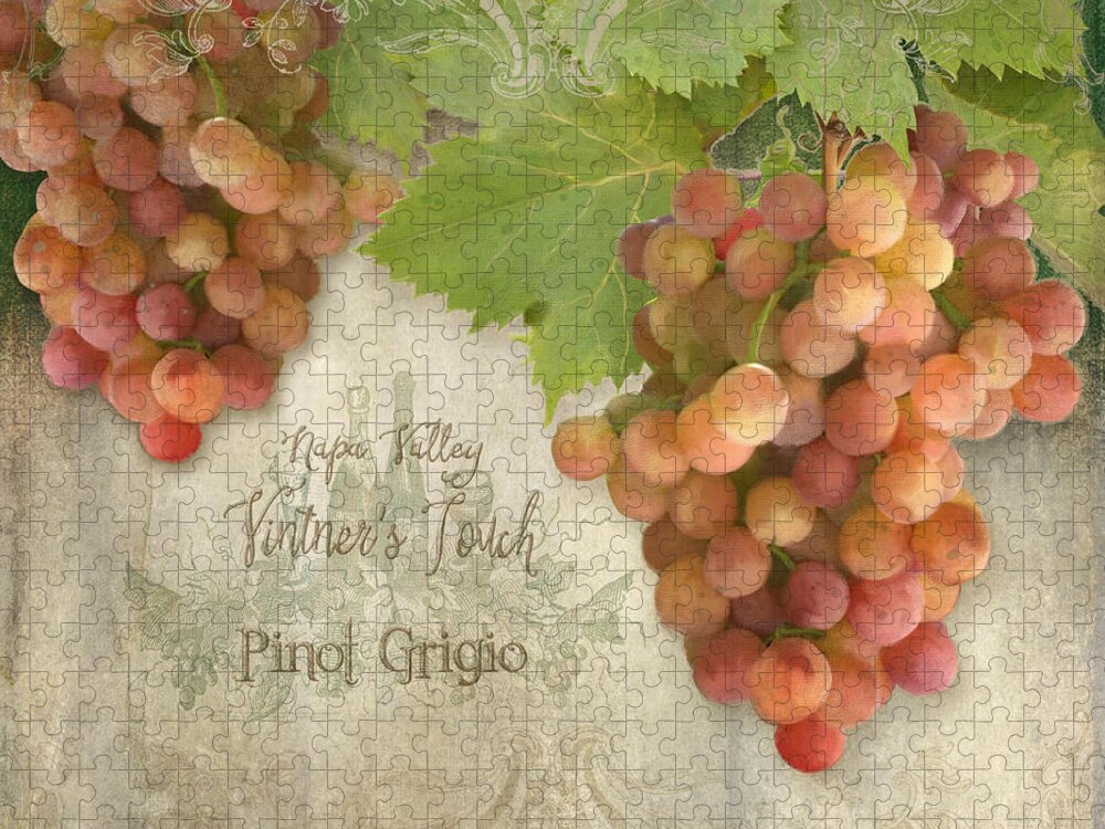 Pinot Jigsaw Puzzle featuring the painting Vineyard - Napa Valley Vintner's Touch Pinot Grigio Grapes by Audrey Jeanne Roberts
