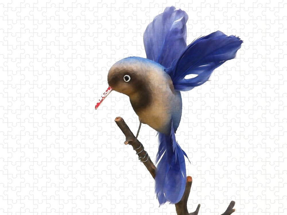 Hummingbird Jigsaw Puzzle featuring the photograph Vintage Blue Hummingbird by Art Block Collections