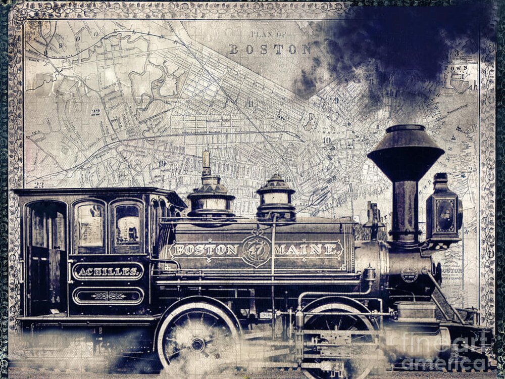 Mancave Jigsaw Puzzle featuring the painting Vintage Boston Railroad by Mindy Sommers