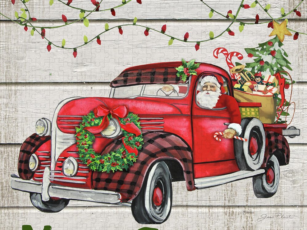 Vintage Jigsaw Puzzle featuring the painting Vintage Christmas Truck-E by Jean Plout