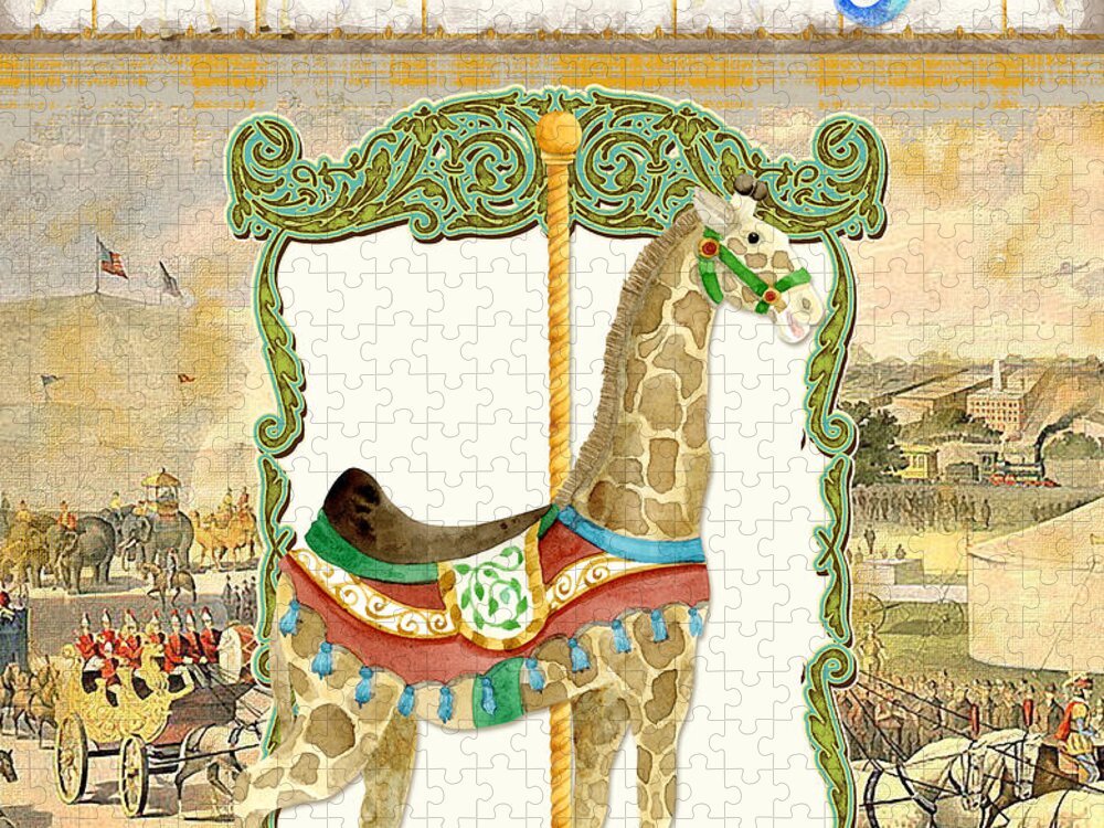 Carousel Jigsaw Puzzle featuring the painting Vintage Circus Carousel - Giraffe by Audrey Jeanne Roberts