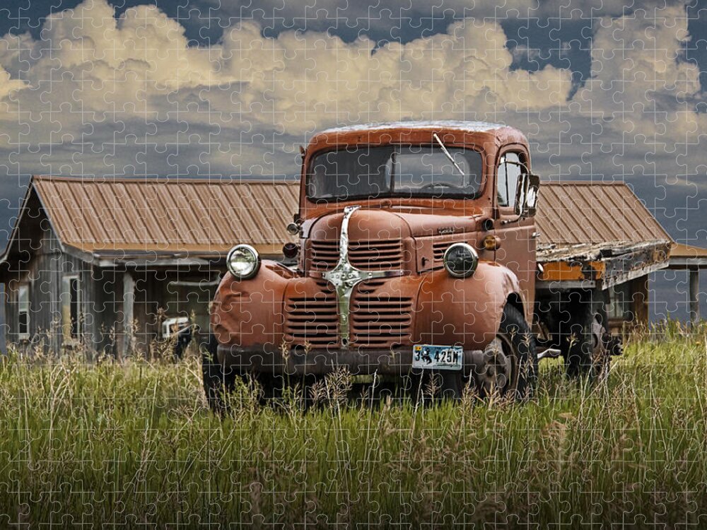 Truck Jigsaw Puzzle featuring the photograph Vintage Dodge Truck on the Prairie by Randall Nyhof