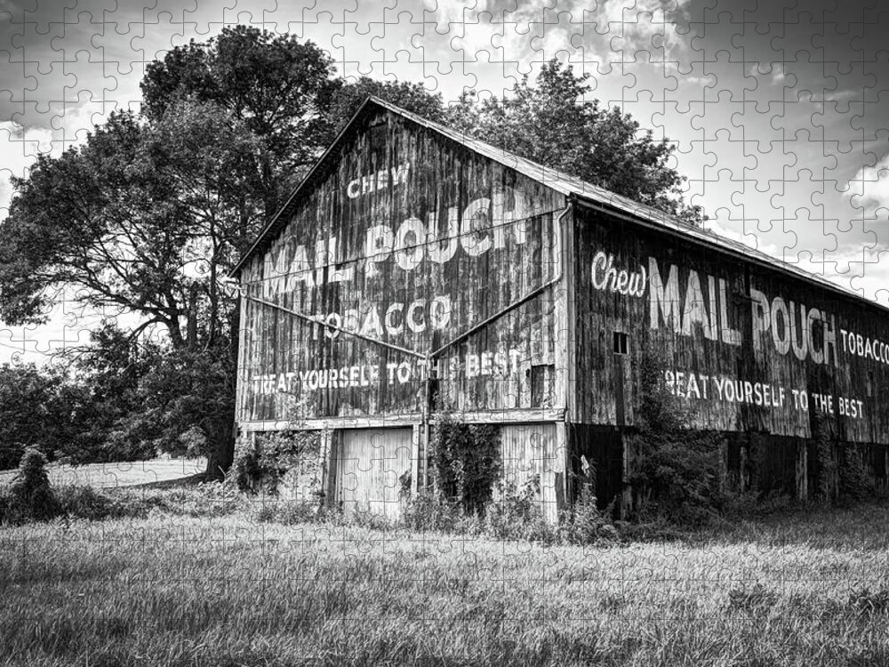 America Jigsaw Puzzle featuring the photograph Vintage Mail Pouch Tobacco Barn - Black and White Edition by Gregory Ballos