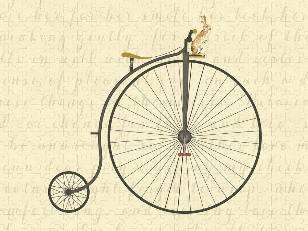 Vintage Jigsaw Puzzle featuring the digital art Vintage Penny Farthing Bunny by Leah McPhail