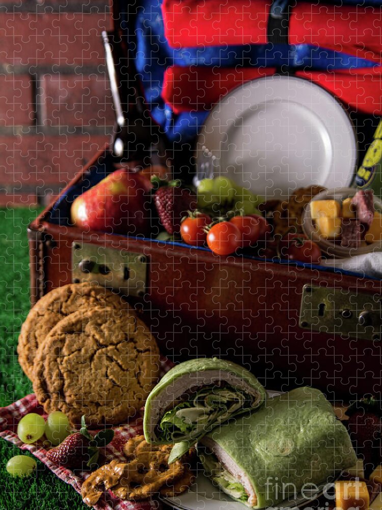 Nobody Jigsaw Puzzle featuring the photograph Vintage Picnic with a Splash of Color by Deborah Klubertanz