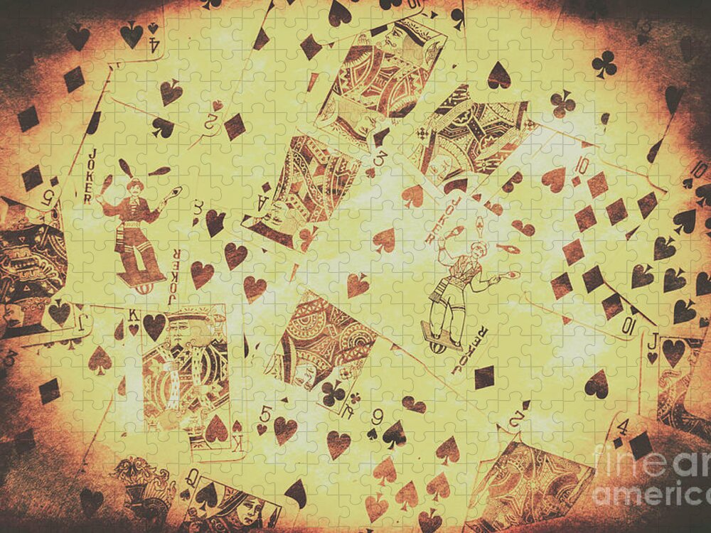 Poker Jigsaw Puzzle featuring the photograph Vintage poker card background by Jorgo Photography