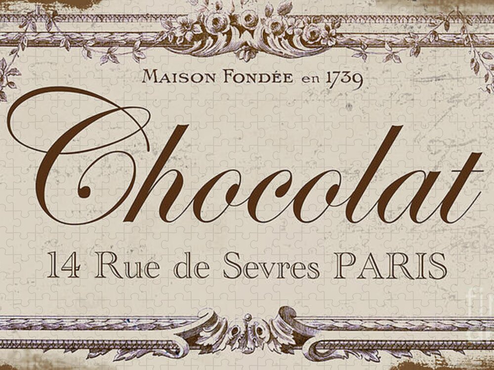 Paris Jigsaw Puzzle featuring the painting Vintage Sign, Chocolat Paris by Mindy Sommers