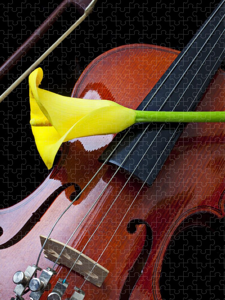 Violin Jigsaw Puzzle featuring the photograph Violin with yellow calla lily by Garry Gay
