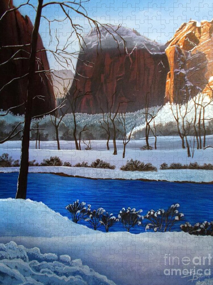 Utah Jigsaw Puzzle featuring the painting Virgin Snow ZION by Jerry Bokowski