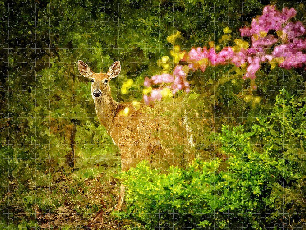 Watercolor Jigsaw Puzzle featuring the painting Virginia Deer by Rick Mosher