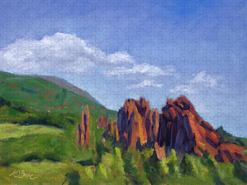 Garden Jigsaw Puzzle featuring the painting Vista of the Gods by Mary Benke