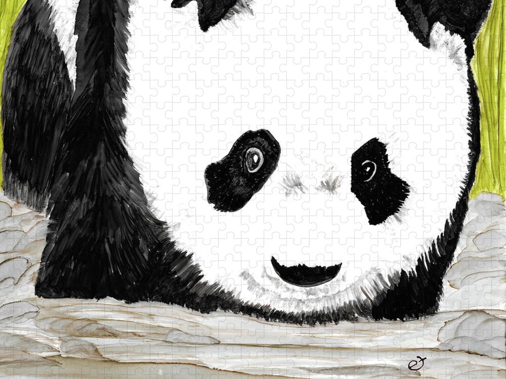 Panda Jigsaw Puzzle featuring the painting Vivi's Pet Panda by Eli Tynan