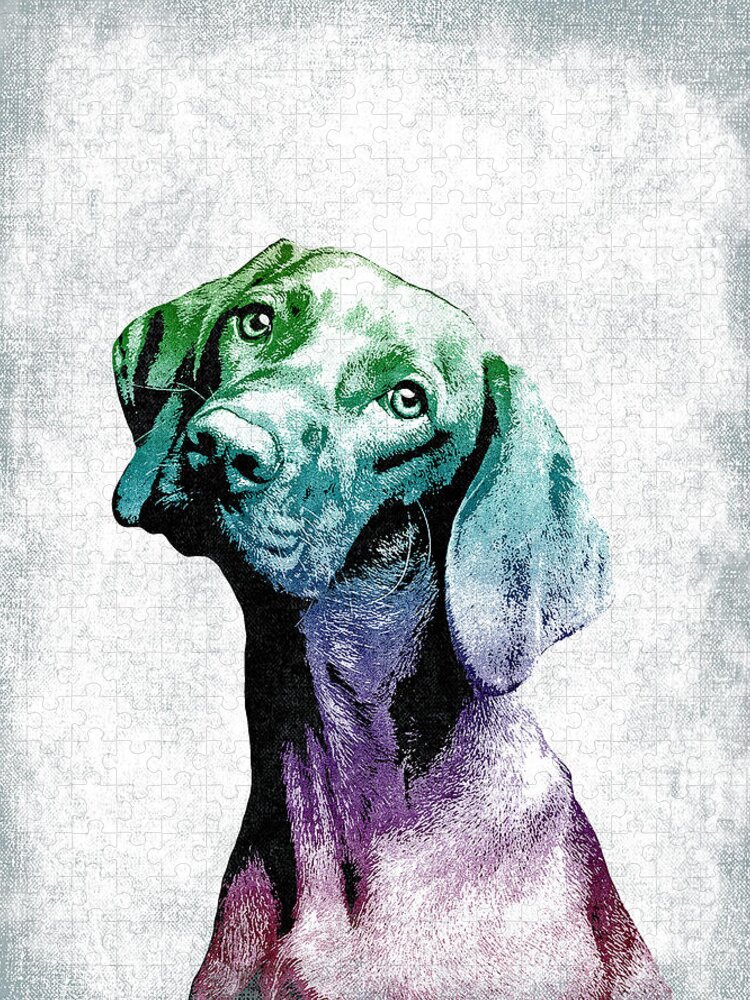 Vizsla Jigsaw Puzzle featuring the digital art Vizsla Dog Colorful by Flo Karp