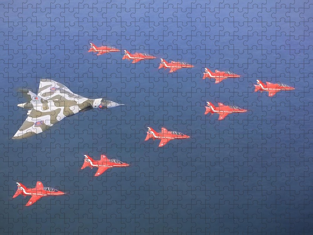 Aeronautics Jigsaw Puzzle featuring the digital art Vulcan and Hawks by Roy Pedersen