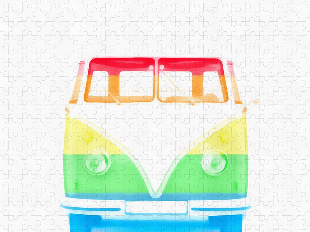 Painting Jigsaw Puzzle featuring the painting VW Van Rainbow by Edward Fielding