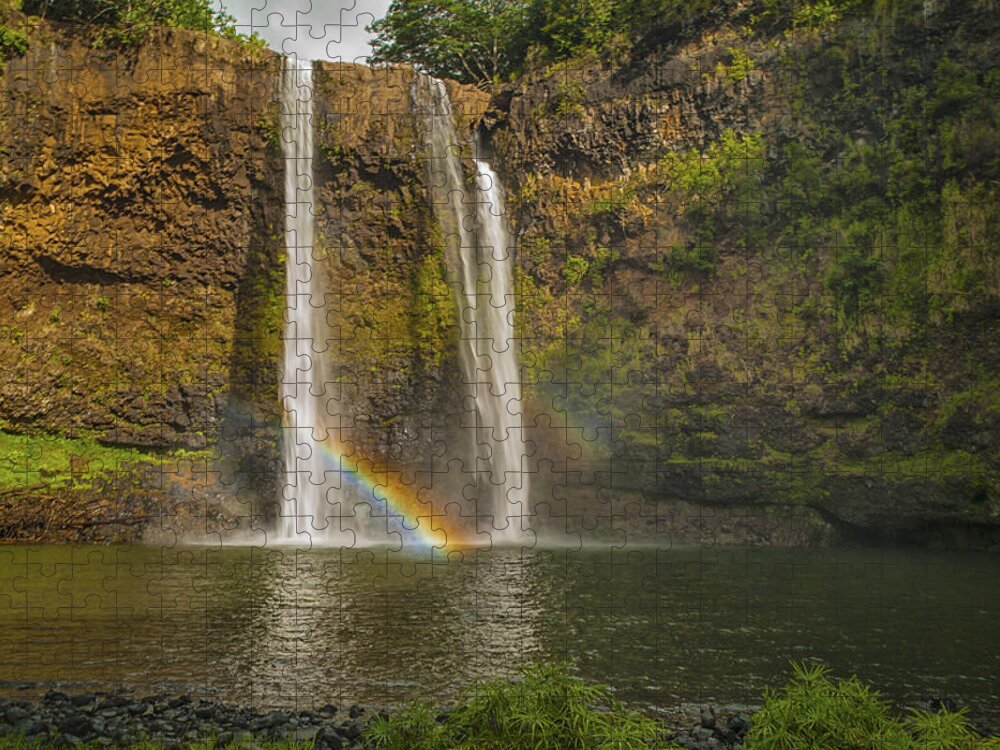 Wailua Falls Waterfall Double Rainbow Kauai Hawaii Jigsaw Puzzle featuring the photograph Wailua Falls Rainbow by Brian Harig