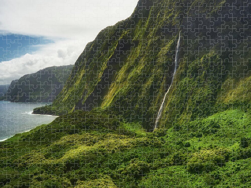 Christopher Johnson Jigsaw Puzzle featuring the photograph Waimanu Waterfall by Christopher Johnson