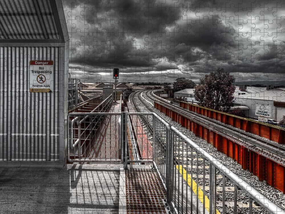 Railway Jigsaw Puzzle featuring the photograph Waiting for a Train by Wayne Sherriff