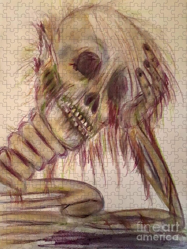 Colour Pencil Jigsaw Puzzle featuring the drawing Waiting forever...... by Lisa Koyle