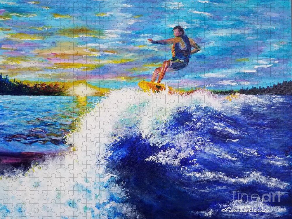 Wake Surfing Jigsaw Puzzle featuring the painting Wake Surfin' by Lisa Debaets