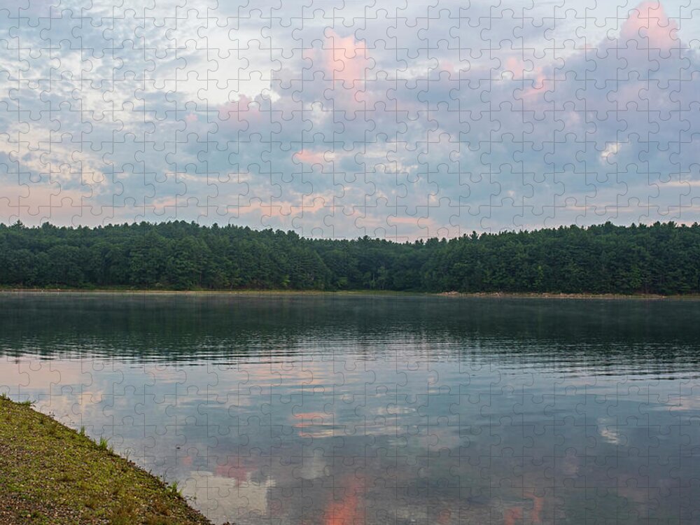 Walden Jigsaw Puzzle featuring the photograph Walden Pond Morning Light Concord MA Red Clouds by Toby McGuire