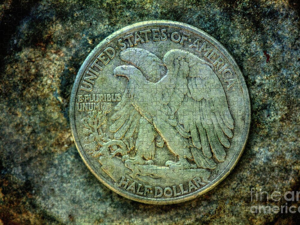Old Silver Coin Jigsaw Puzzle featuring the digital art Walking Liberty Half Dollar Reverse by Randy Steele
