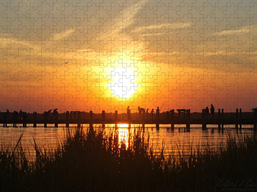 Sun Jigsaw Puzzle featuring the photograph Walking The Bridge At Sunset by Robert Banach