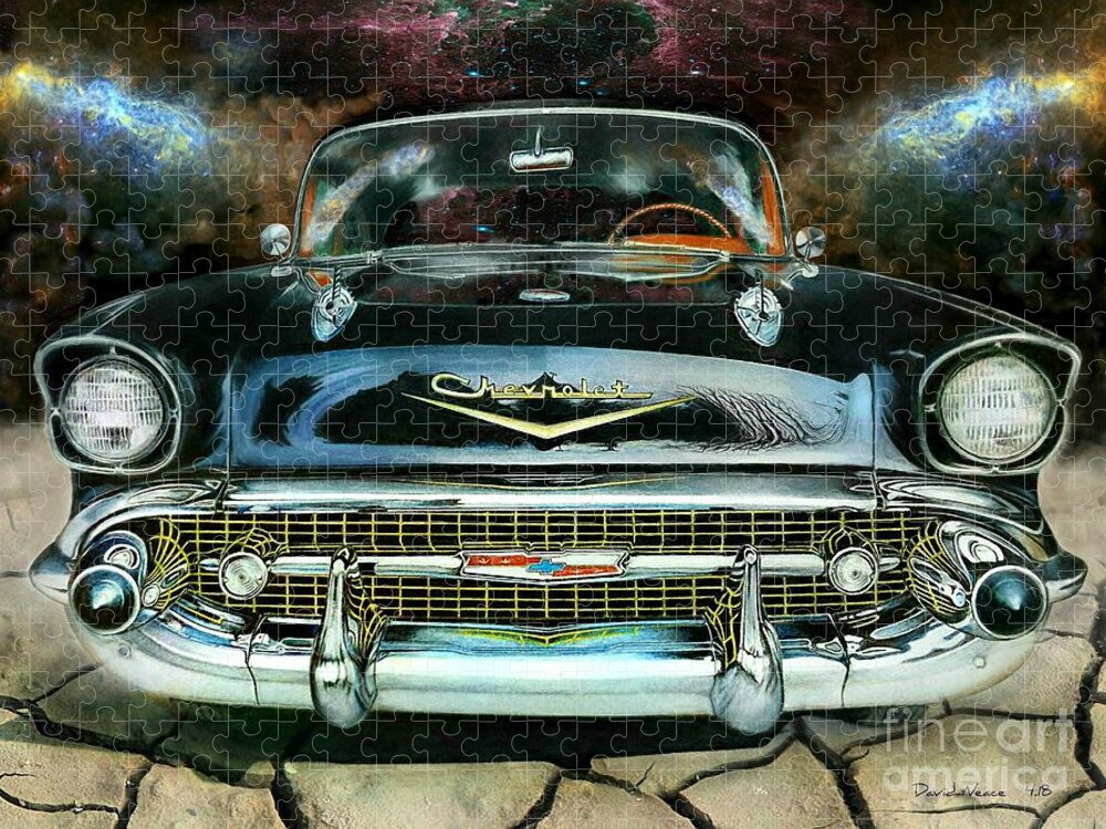 57 Chevy Jigsaw Puzzle featuring the mixed media Warp Nine by David Neace