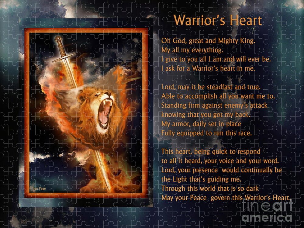 Jennifer Page Jigsaw Puzzle featuring the digital art Warrior's Heart Poetry by Jennifer Page