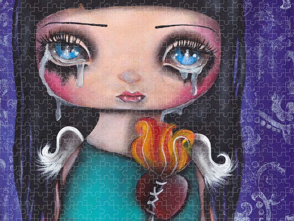 Angel Jigsaw Puzzle featuring the painting Wash Away my Tears by Abril Andrade