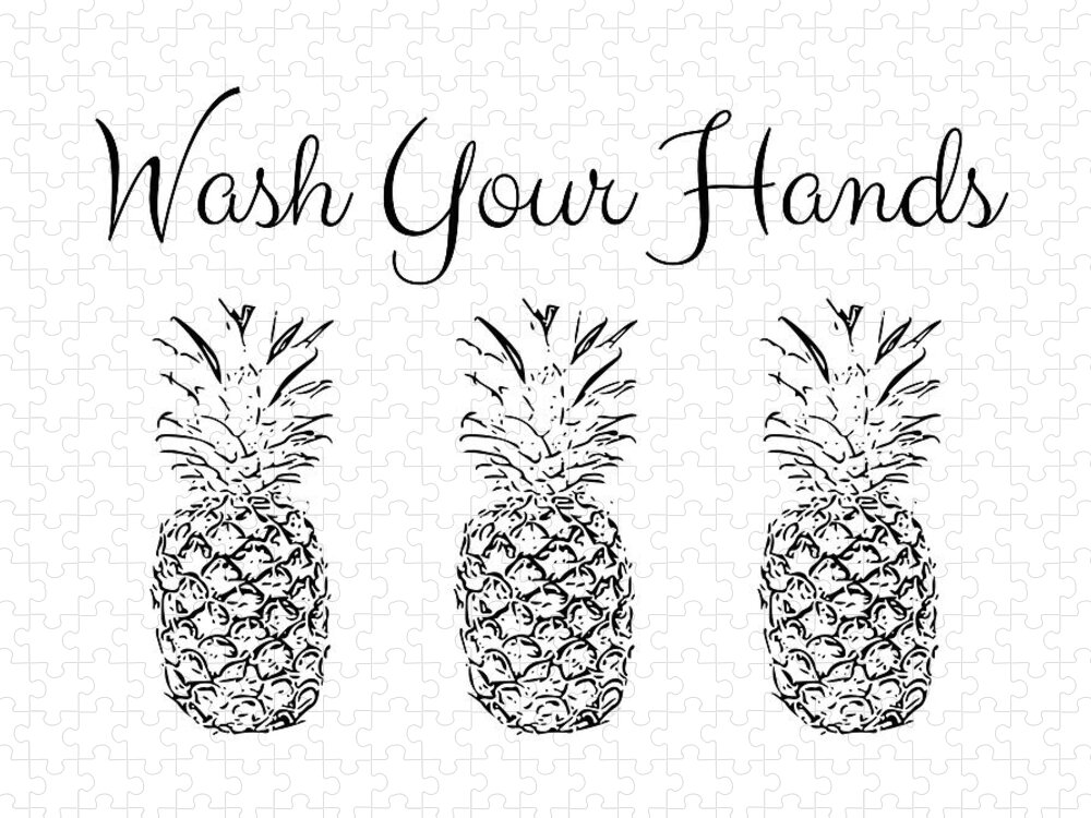 Wash Your Hands Jigsaw Puzzle featuring the digital art Wash Your Hands Pineapples- Art by Linda Woods by Linda Woods