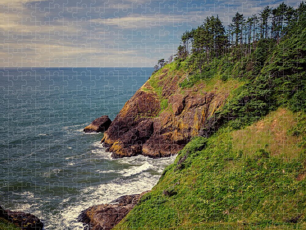 Joan Carroll Jigsaw Puzzle featuring the photograph Washington Coastline near North Head Lighthouse by Joan Carroll