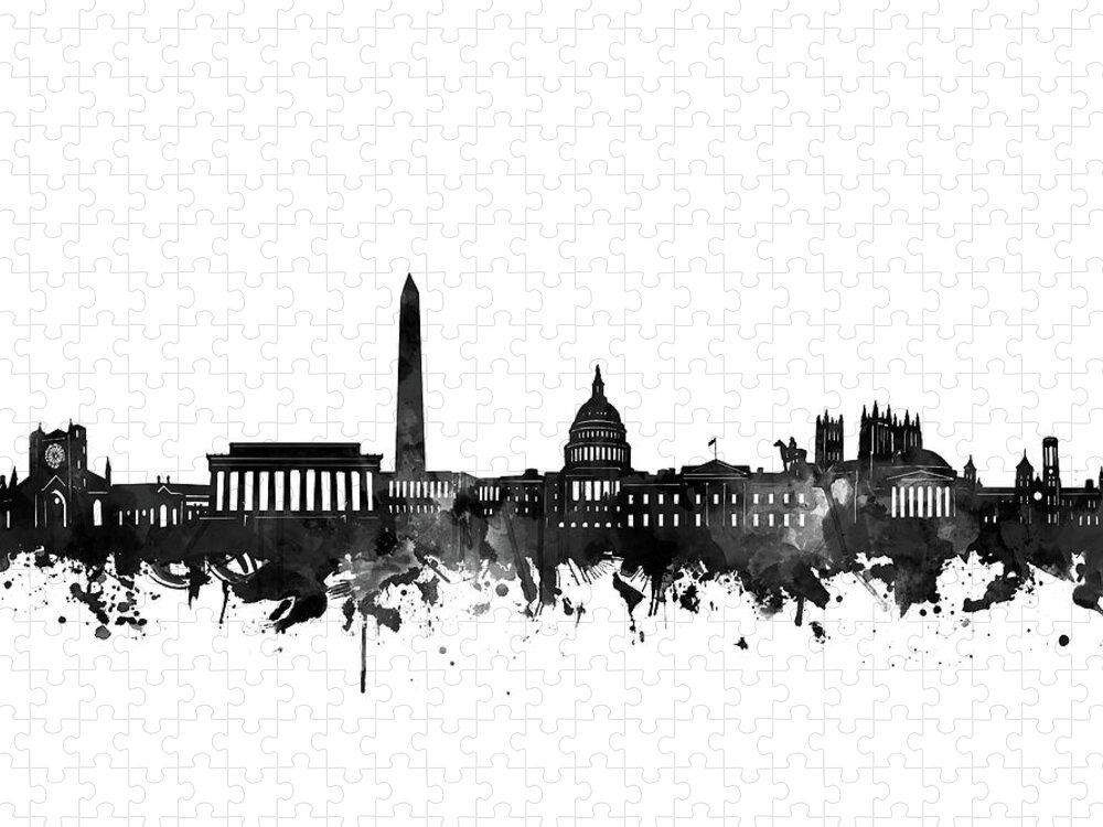 Washington Dc Jigsaw Puzzle featuring the digital art Washington Dc Skyline Black And White by Bekim M