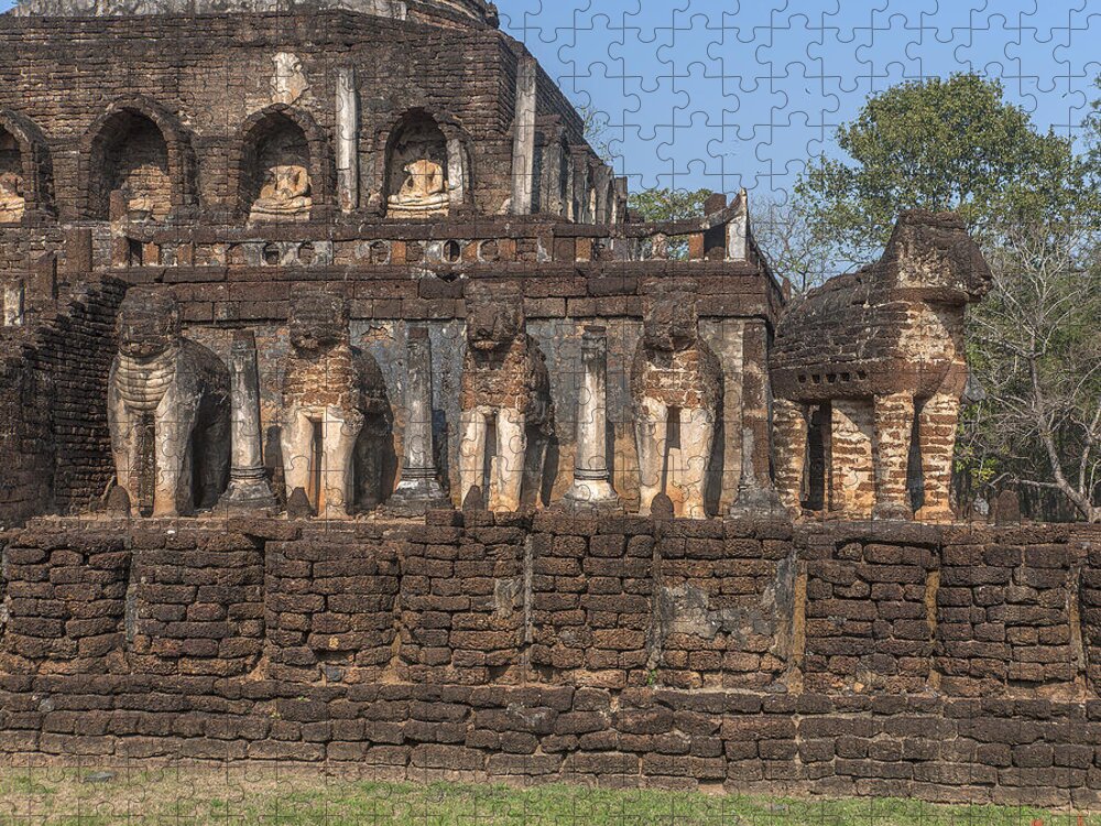 Temple Jigsaw Puzzle featuring the photograph Wat Chang Lom Lion Figures on Main Chedi DTHST0122 by Gerry Gantt