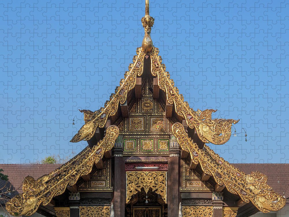 Scenic Jigsaw Puzzle featuring the photograph Wat Jed Yod Gable of the Vihara of the 700 Years Image DTHCM0963 by Gerry Gantt