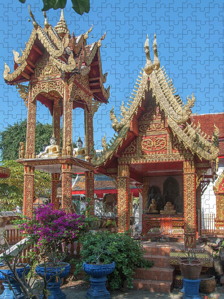 Scenic Jigsaw Puzzle featuring the photograph Wat Mahawan Bell Tower and Shrine DTHLU0297 by Gerry Gantt