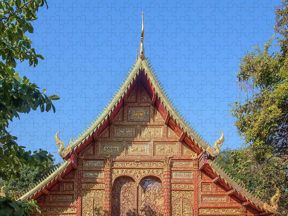 Scenic Jigsaw Puzzle featuring the photograph Wat Saen Fang Phra Wihan Gable DTHCM1118 by Gerry Gantt