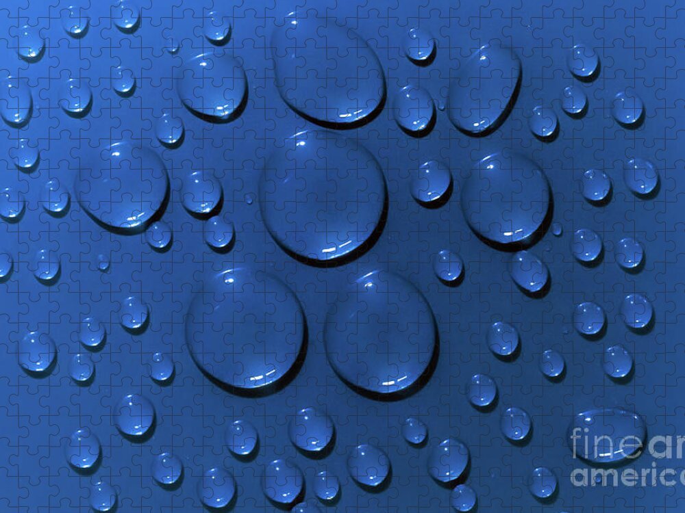 Water Jigsaw Puzzle featuring the photograph Water drops pattern on blue background by Simon Bratt