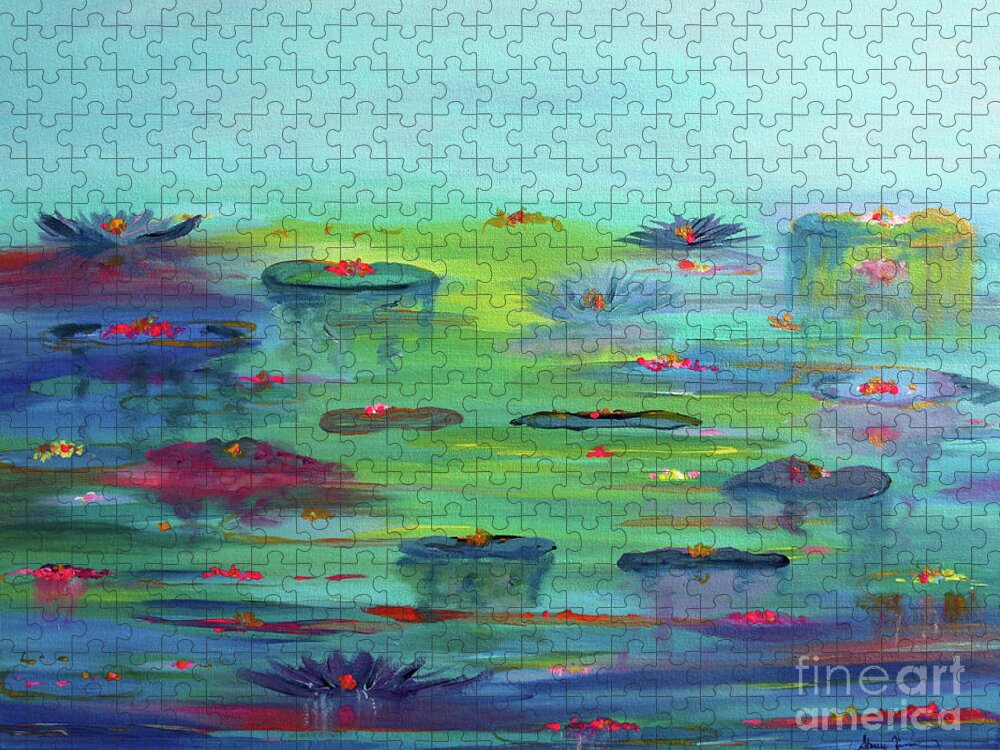 Water Lily Jigsaw Puzzle featuring the painting Water Lillies by Stacey Zimmerman