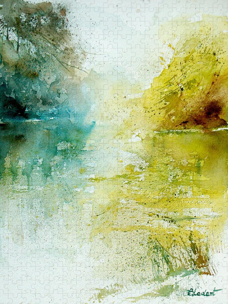 Pond Nature Landscape Jigsaw Puzzle featuring the painting Watercolor 24465 by Pol Ledent