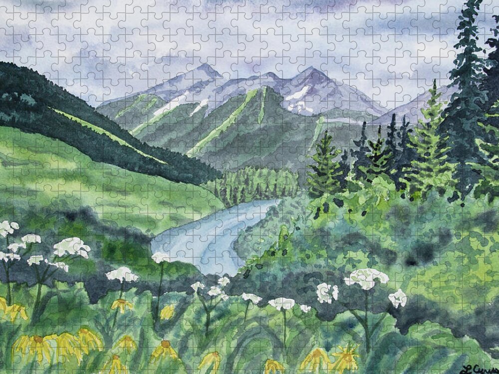 Original Watercolor Jigsaw Puzzle featuring the painting Watercolor - Colorado Summer Landscape by Cascade Colors