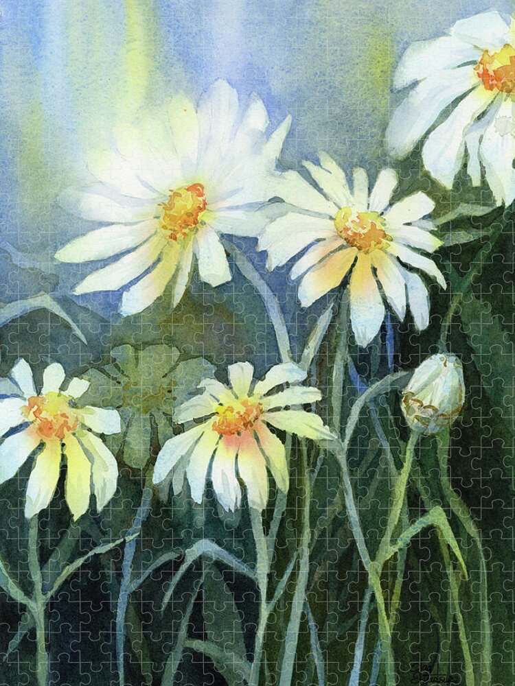Daisies Jigsaw Puzzle featuring the painting Daisies Flowers by Olga Shvartsur