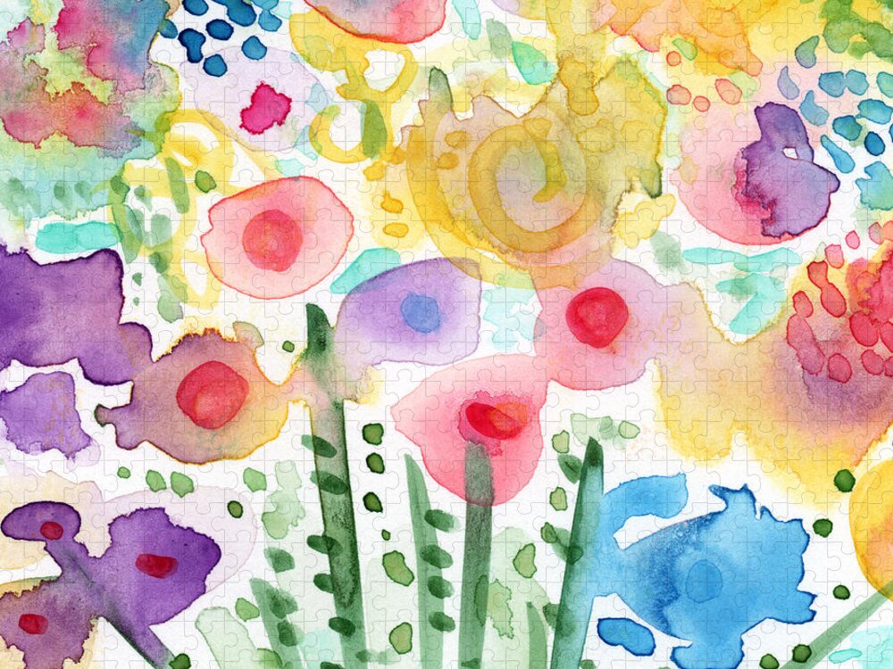 Floral Jigsaw Puzzle featuring the mixed media Watercolor Flower Garden- Art by Linda Woods by Linda Woods