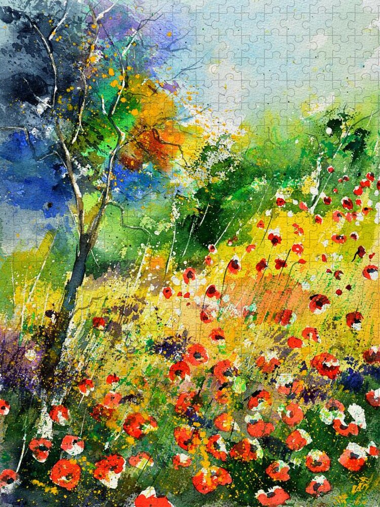 Poppies Jigsaw Puzzle featuring the painting Watercolor poppies 518001 by Pol Ledent