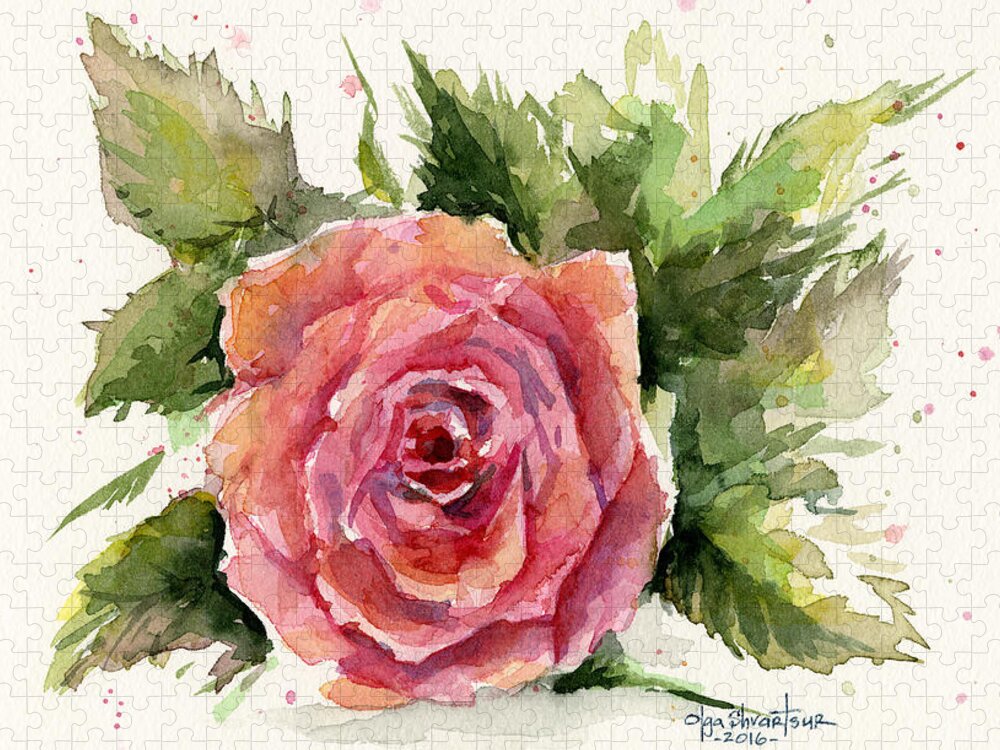 Rose Jigsaw Puzzle featuring the painting Watercolor Rose by Olga Shvartsur