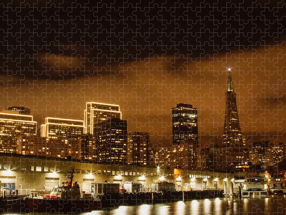 Bonnie Follett Jigsaw Puzzle featuring the photograph Waterfront Skyline At Night by Bonnie Follett