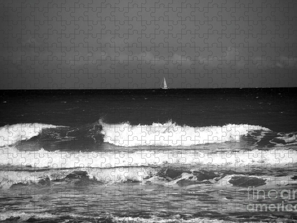 Waves Jigsaw Puzzle featuring the photograph Waves 4 in BW by Susanne Van Hulst