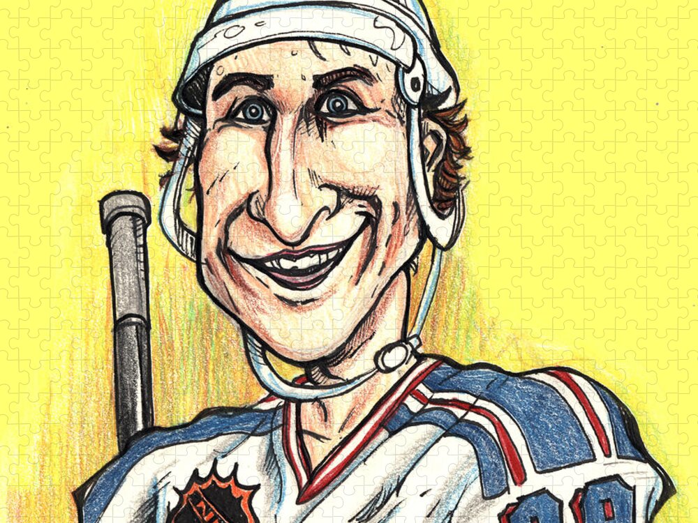 Wayne Gretsky Jigsaw Puzzle featuring the drawing Wayne Gretsky Caricature by John Ashton Golden