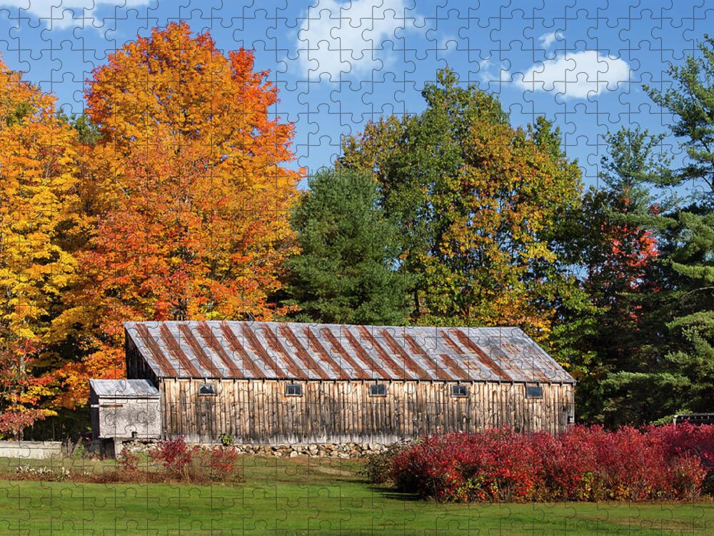 Landscape Jigsaw Puzzle featuring the photograph Weathered Barn with Rusty Tin Roof by Betty Denise