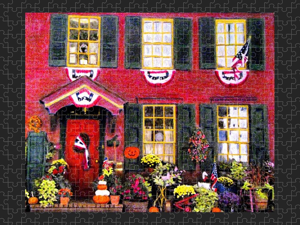 Red Houses Jigsaw Puzzle featuring the drawing Welcome to Autumn by Angela Davies